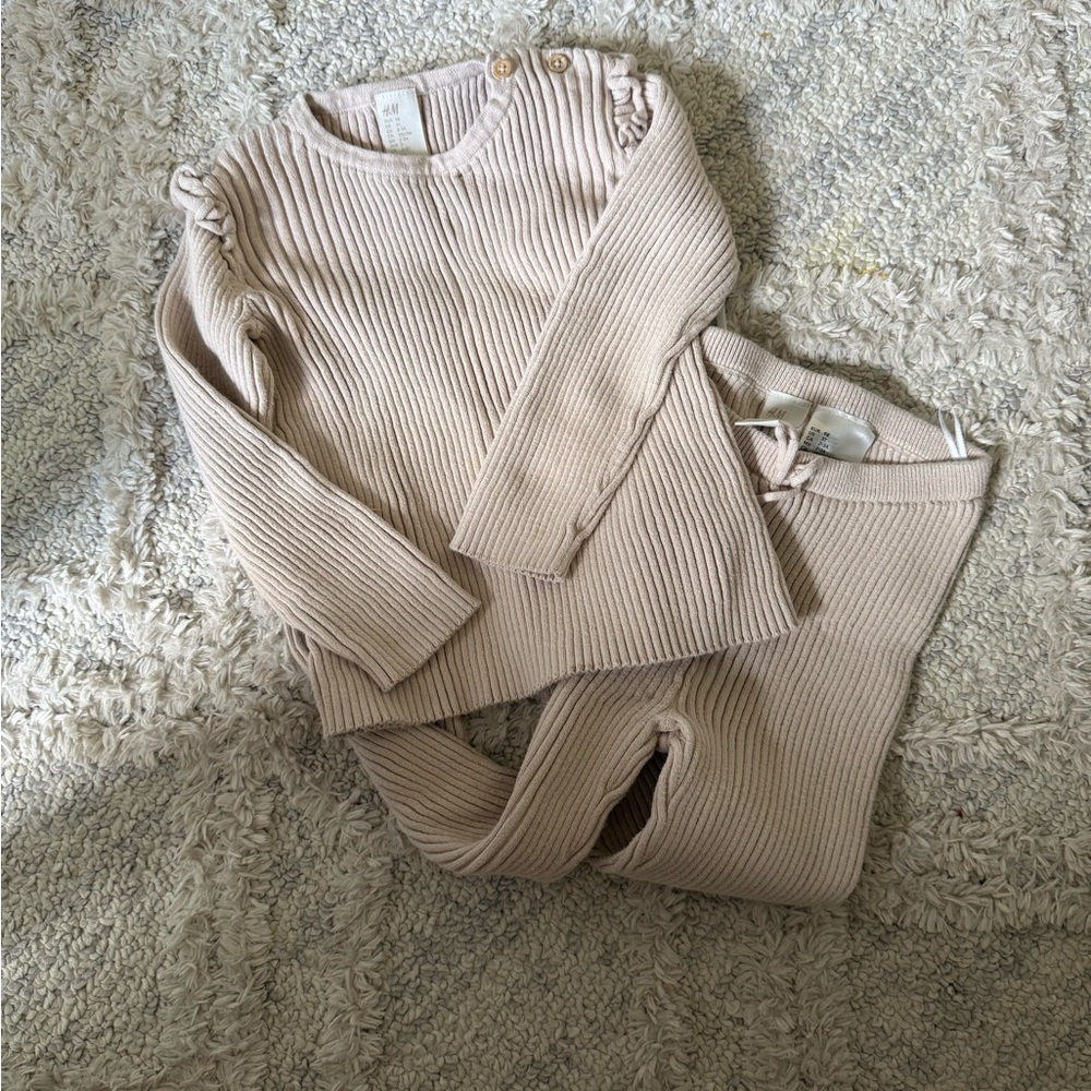H&M Ribbed Knit Sweater and Pants Set in Beige